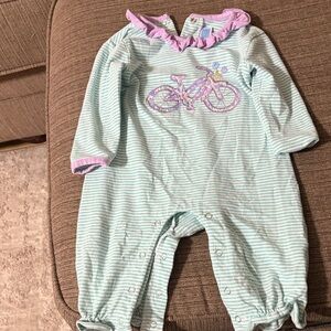 Trotters Mint and Lavender Striped Footie